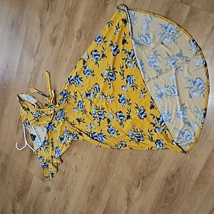Yellow maxi dress with blue flowers